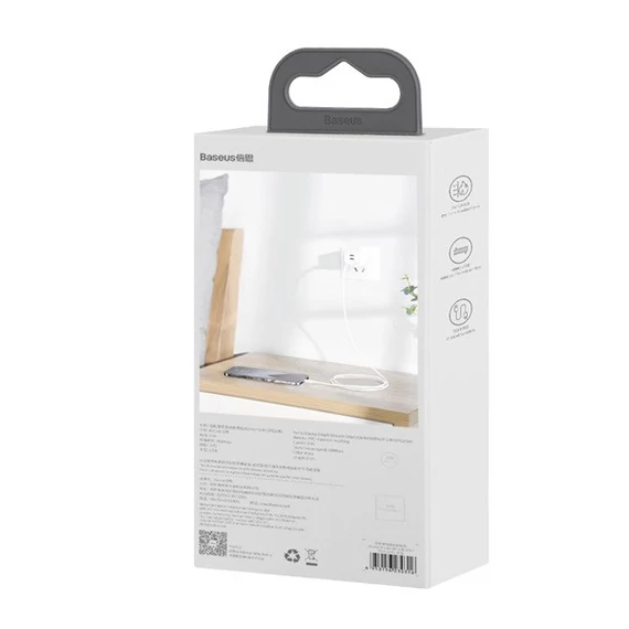 Baseus Simple Wisdom USB / Lightning adat/töltőkábel, 2,4A, 1,5m, Fehér (2db)
