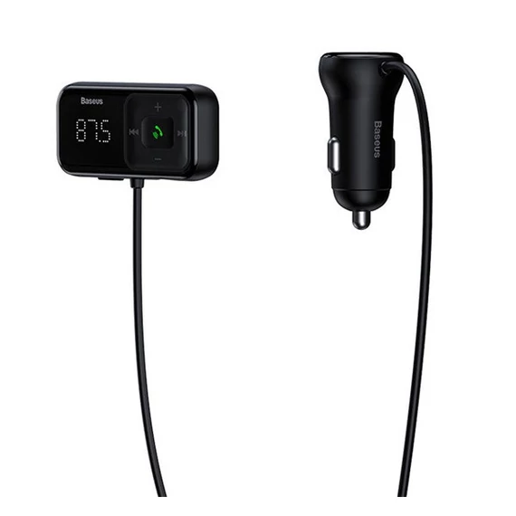 Baseus T Type S-16 vezeték nélküli Bluetooth MP3-lejátszó+2USB-Autós töltő, Fekete