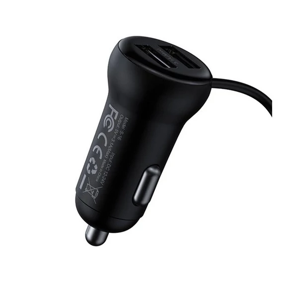 Baseus T Type S-16 vezeték nélküli Bluetooth MP3-lejátszó+2USB-Autós töltő, Fekete