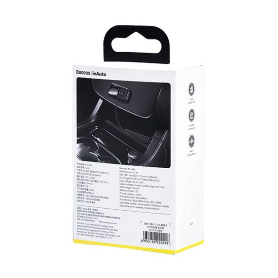 Baseus T Type S-16 vezeték nélküli Bluetooth MP3-lejátszó+2USB-Autós töltő, Fekete
