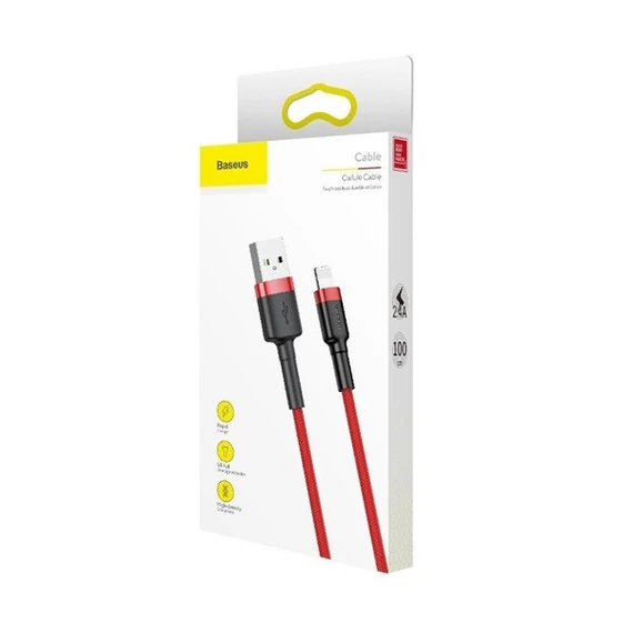 Baseus Cafule 2.4A Lightning - USB-kábel, 1m, piros