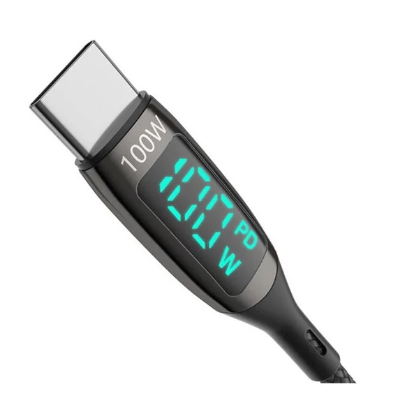 BlitzWolf BW-TC23 USB-C - USB-C töltőkábel kijelzővel, 100W, 1.8m, fekete