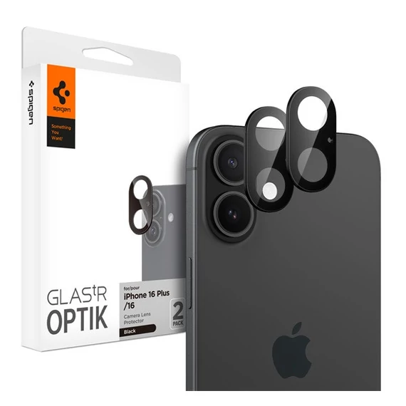 Spigen Glas.tR Optik Apple iPhone 16 Plus/ iPhone 16 Tempered kameravédő fólia, fekete (2db)