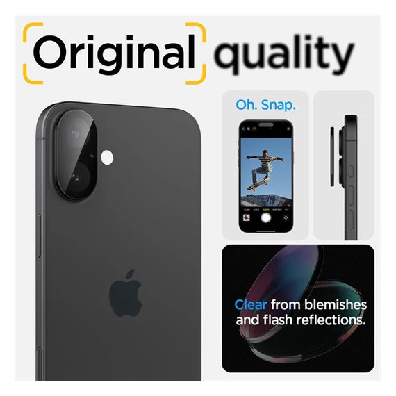 Spigen Glas.tR Optik Apple iPhone 16 Plus/ iPhone 16 Tempered kameravédő fólia, fekete (2db)