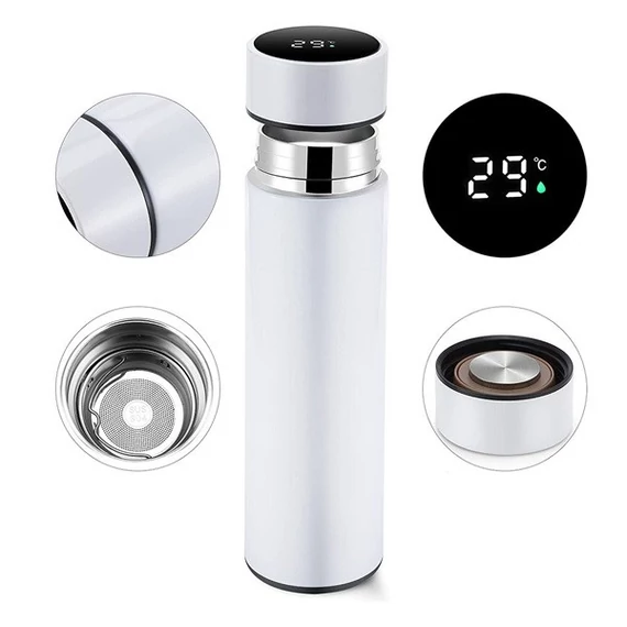 Wooze Keep Warm prémium fémfalú termosz, LED érintő kijelzővel, 500ml, fehér
