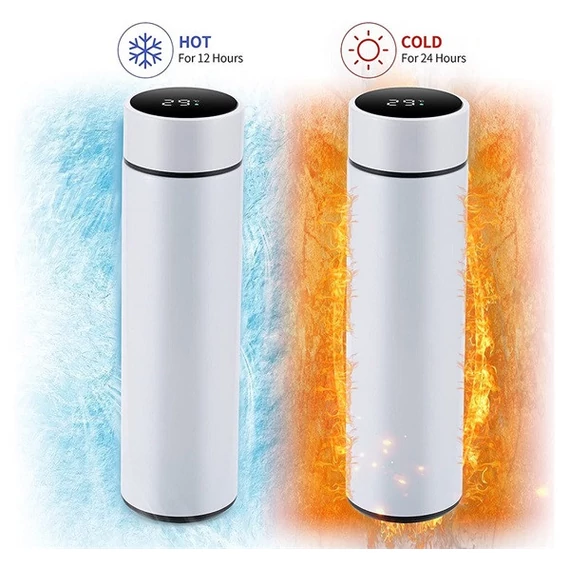 Wooze Keep Warm prémium fémfalú termosz, LED érintő kijelzővel, 500ml, fehér