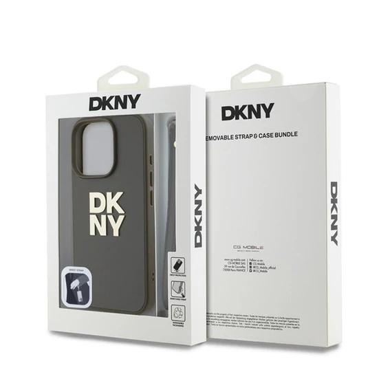DKNY PU Leather Stack Logo iPhone 16 Pro Max tok csuklópánttal, zöld