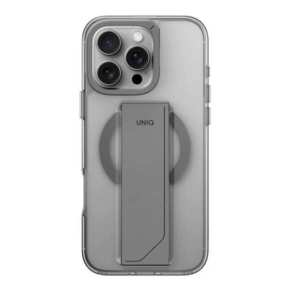 Uniq Heldro Max iPhone 16 Pro MagSafe tok kitámasztóval, átlátszó