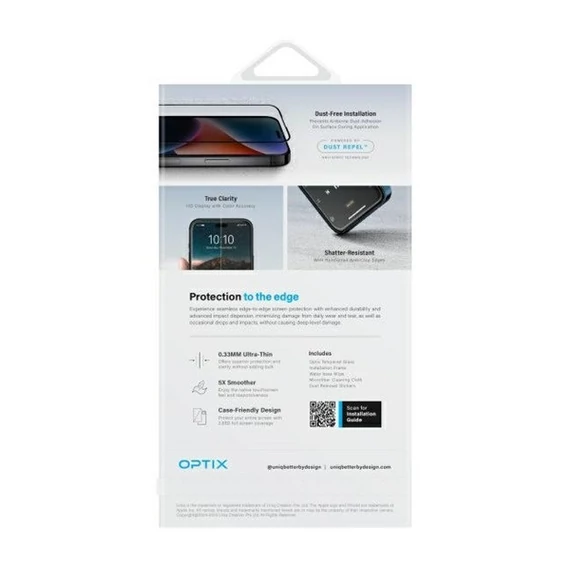 Uniq Optix Vivid Clear iPhone 16 Plus tempered glass kijelzővédő fólia, átlátszó