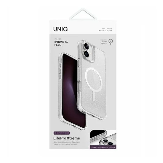 Uniq Lifepro Extreme Apple iPhone 16 Plus csillámos szilikon tok, átlátszó