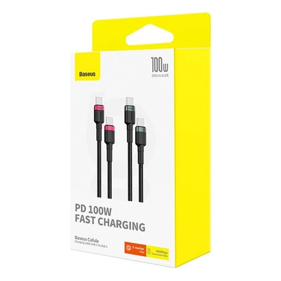 Baseus Cafule USB-C USB-C töltőkábel, 100W,1m, fekete-piros/fekete-szürke