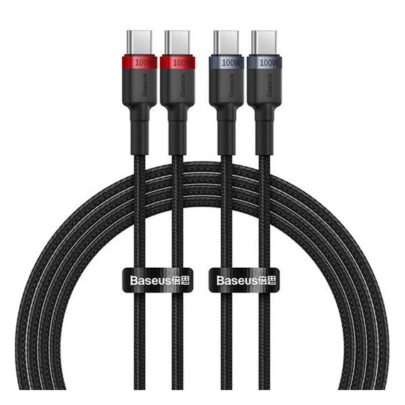 Baseus Cafule USB-C USB-C töltőkábel, 100W,2m, fekete-piros/fekete-szürke