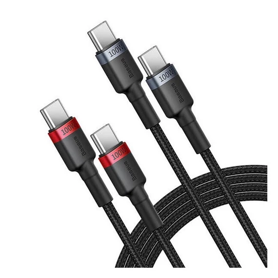 Baseus Cafule USB-C USB-C töltőkábel, 100W,2m, fekete-piros/fekete-szürke