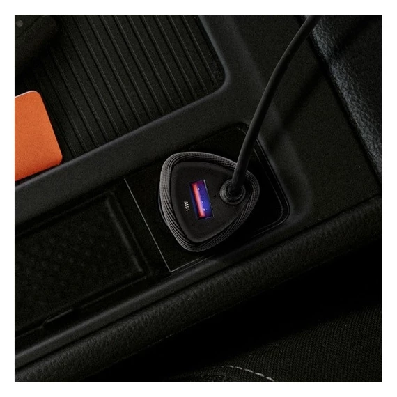 FORCELL F-ENERGY CC50-1AC USB-A autós töltő USB-C kábellel, PD QC3.0, 3A, 38W, carbon fekete