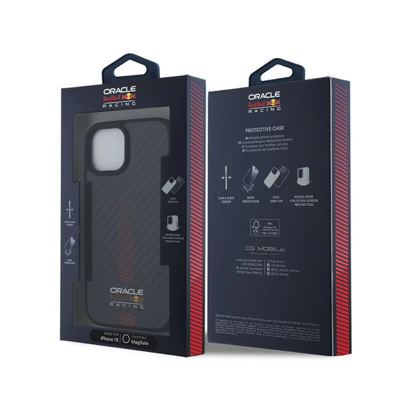 Red Bull Powerbar iPhone 15 Carbon MagSafe tok, fekete