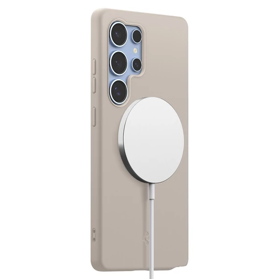 Spigen Silicone Fit MagFit Samsung Galaxy S25 Ultra tok, Natural Titanium, átlátszó