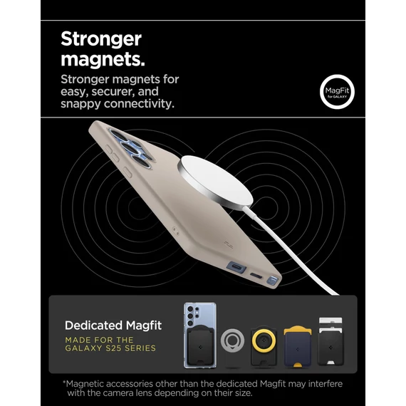 Spigen Silicone Fit MagFit Samsung Galaxy S25 Ultra tok, Natural Titanium, átlátszó