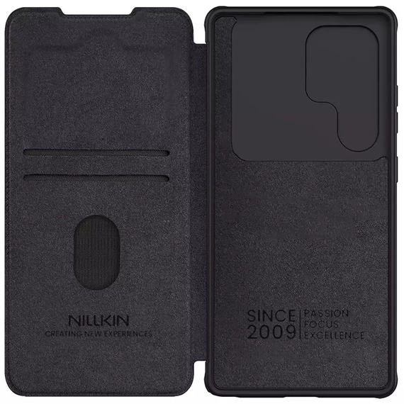 Nillkin Qin Pro Samsung Galaxy S25 Ultra bőr flip tok, fekete