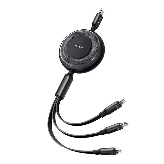 Mcdodo CA-5220 3in1 töltő- és adatkábel USB / USB-C / Lightning / MicroUSB 5A, 1,2m, fekete