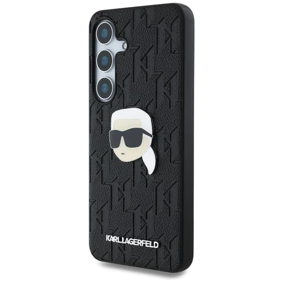 Karl Lagerfeld Leather Monogram Pin Logo Karl Head Samsung Galaxy S25 kemény hátlap tok, fekete