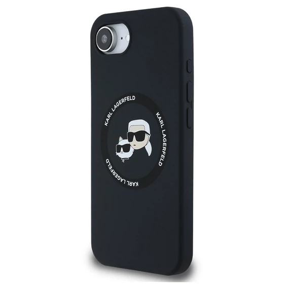 Karl Lagerfeld Liquid Silicone K&CH Heads Apple iPhone 16e MagSafe tok, fekete