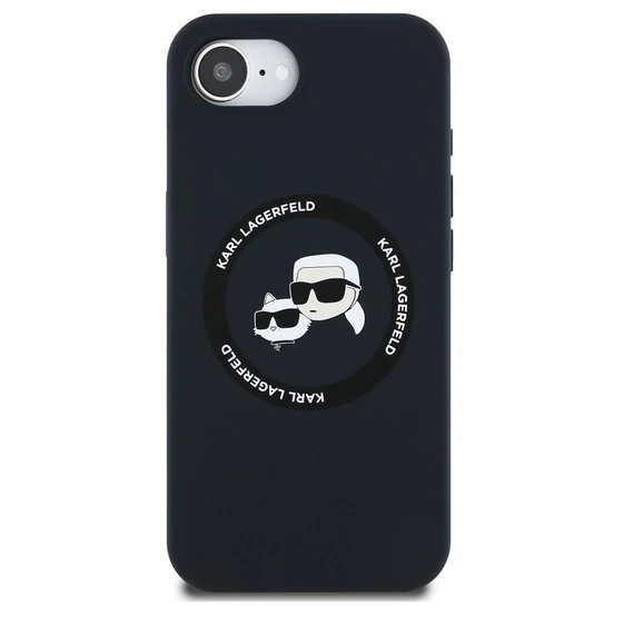 Karl Lagerfeld Liquid Silicone K&CH Heads Apple iPhone 16e MagSafe tok, fekete