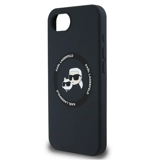Karl Lagerfeld Liquid Silicone K&CH Heads Apple iPhone 16e MagSafe tok, fekete
