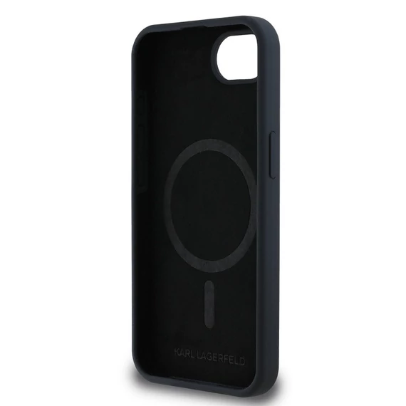 Karl Lagerfeld Liquid Silicone K&CH Heads Apple iPhone 16e MagSafe tok, fekete
