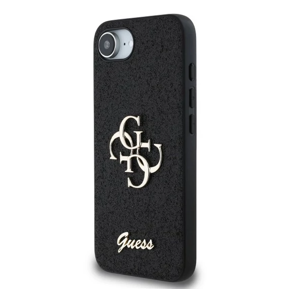 Guess PU Fixed Glitter 4G Metal Logo Apple iPhone 16e hátlap tok, fekete