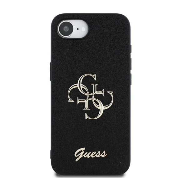 Guess PU Fixed Glitter 4G Metal Logo Apple iPhone 16e hátlap tok, fekete