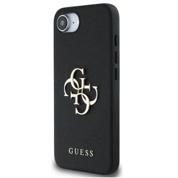 Guess PU Grained 4G Metal Logo Apple iPhone 16e hátlap tok, fekete