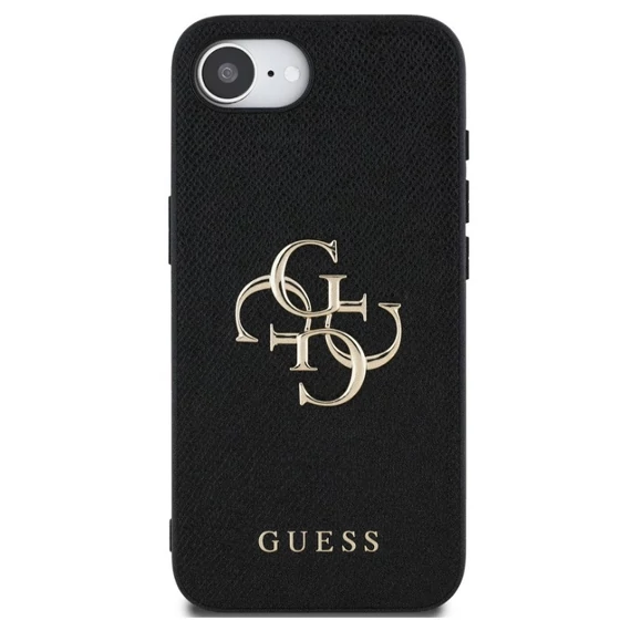 Guess PU Grained 4G Metal Logo Apple iPhone 16e hátlap tok, fekete