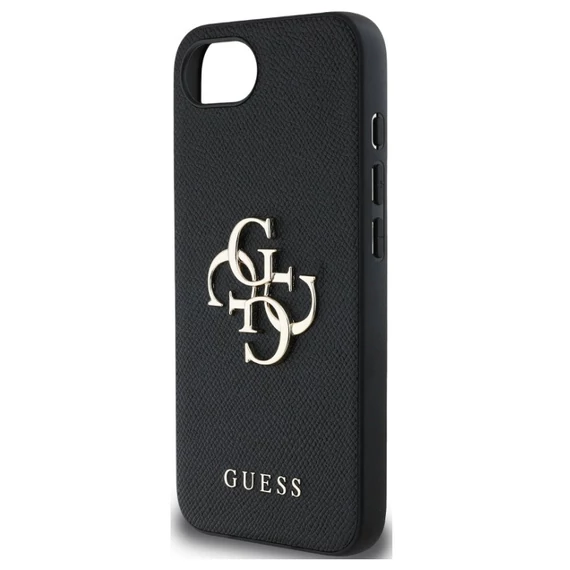Guess PU Grained 4G Metal Logo Apple iPhone 16e hátlap tok, fekete
