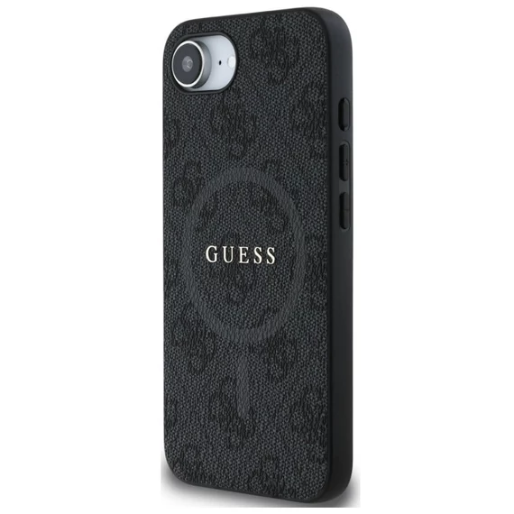 Guess PU Leather 4G Colored Ring Apple iPhone 16e MagSafe tok, fekete