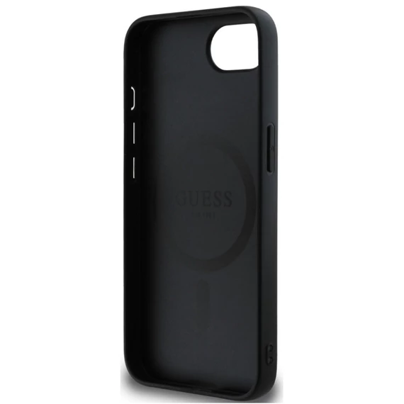 Guess PU Leather 4G Colored Ring Apple iPhone 16e MagSafe tok, fekete