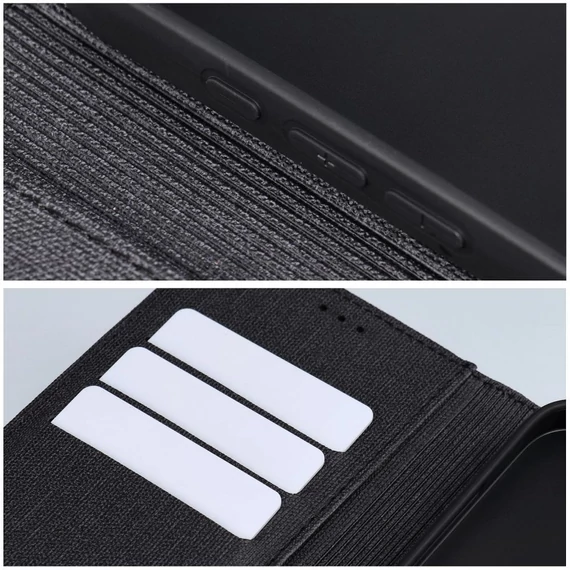 Gomma Samsung Galaxy A56 flip/oldalra nyíló tok kártyatartó résszel, fekete