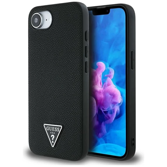 Guess Grained Triangle Apple iPhone 16e MagSafe tok, fekete
