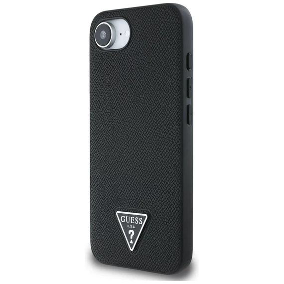 Guess Grained Triangle Apple iPhone 16e MagSafe tok, fekete
