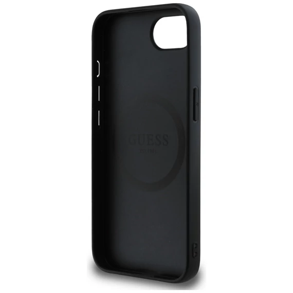 Guess Grained Triangle Apple iPhone 16e MagSafe tok, fekete