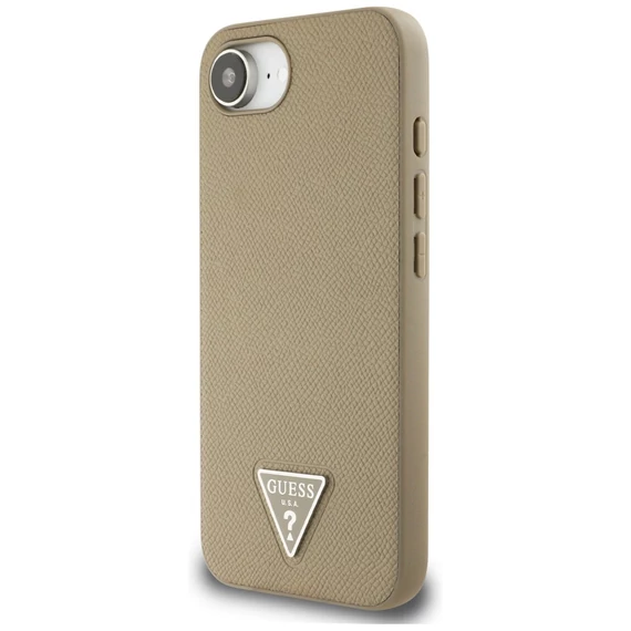 Guess Grained Triangle Apple iPhone 16e MagSafe tok, világosbarna