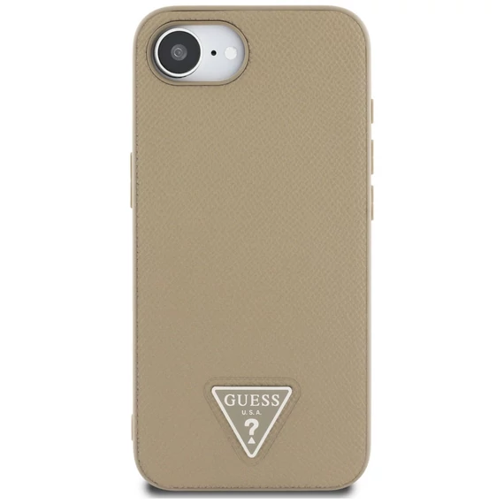 Guess Grained Triangle Apple iPhone 16e MagSafe tok, világosbarna