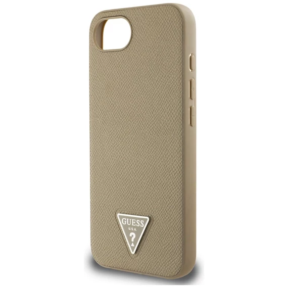Guess Grained Triangle Apple iPhone 16e MagSafe tok, világosbarna