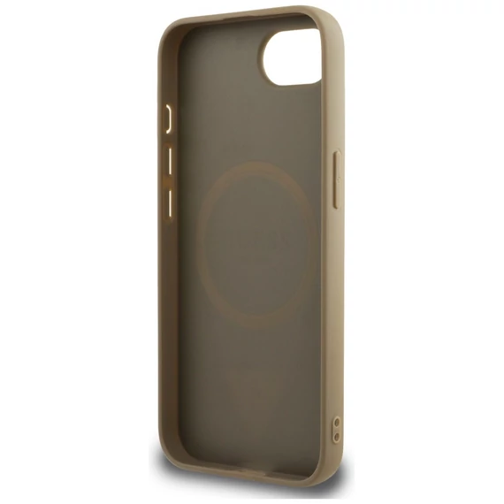 Guess Grained Triangle Apple iPhone 16e MagSafe tok, világosbarna