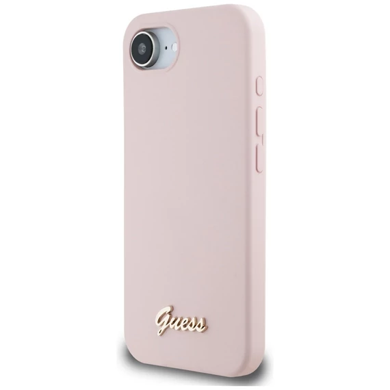 Guess Silicone Script Metal Logo Apple iPhone 16e MagSafe szilikon tok, rózsaszín