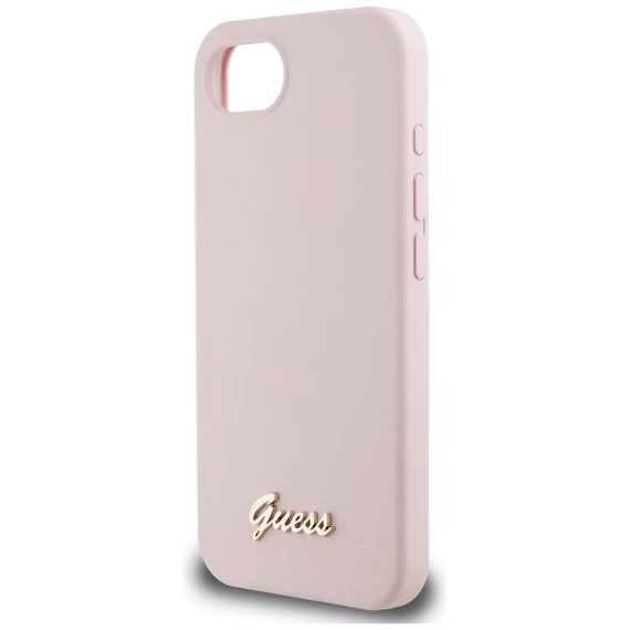 Guess Silicone Script Metal Logo Apple iPhone 16e MagSafe szilikon tok, rózsaszín