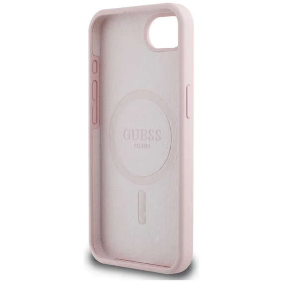 Guess Silicone Script Metal Logo Apple iPhone 16e MagSafe szilikon tok, rózsaszín