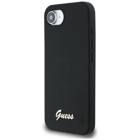 Guess Silicone Script Metal Logo Apple iPhone 16e MagSafe szilikon tok, fekete
