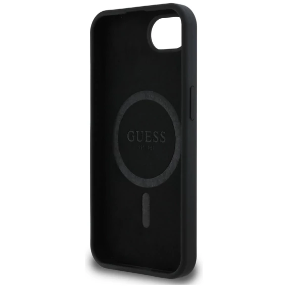 Guess Silicone Script Metal Logo Apple iPhone 16e MagSafe szilikon tok, fekete