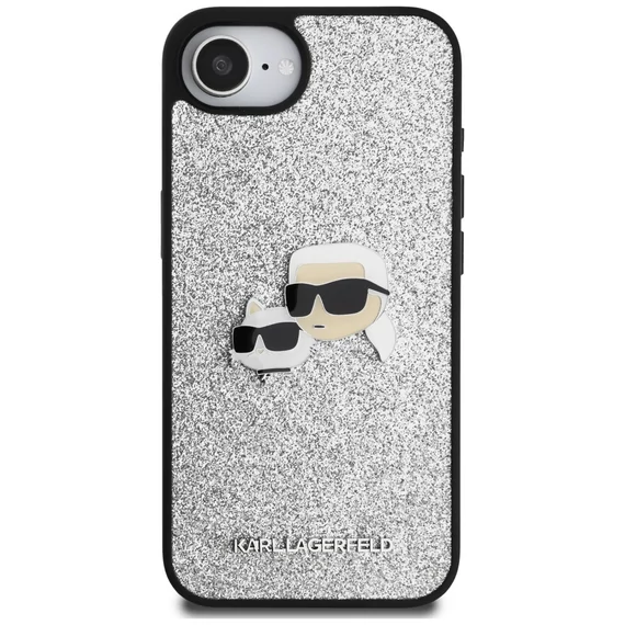 Karl Lagerfeld Fixed Glitter Ikonik Metal Pin Apple iPhone 16e hátlap tok, ezüst
