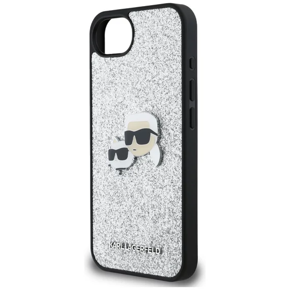Karl Lagerfeld Fixed Glitter Ikonik Metal Pin Apple iPhone 16e hátlap tok, ezüst